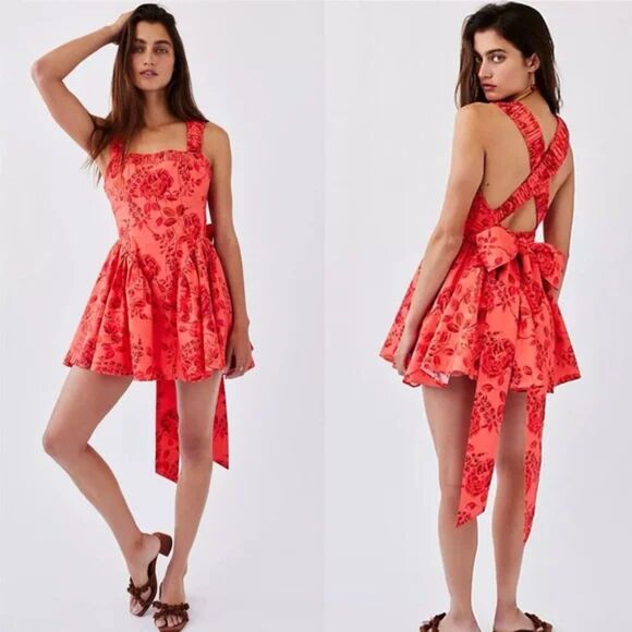 Free People Matilde Mini Dress Coral Combo, Sz Small, Romantic Boho Flirty Fun - Picture 1 of 13
